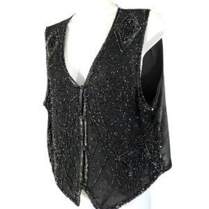Vintage 90’s Amanda Smith Silk Sequin Beaded Vest Black M Avant Garde Statement